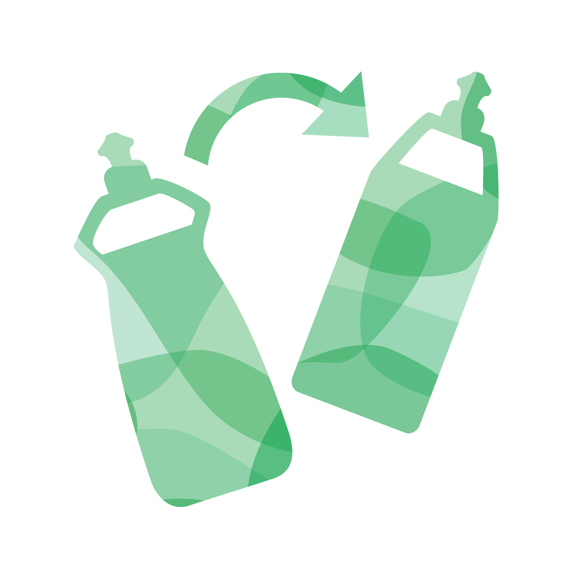 Illustration of two bottles with an arrow between them