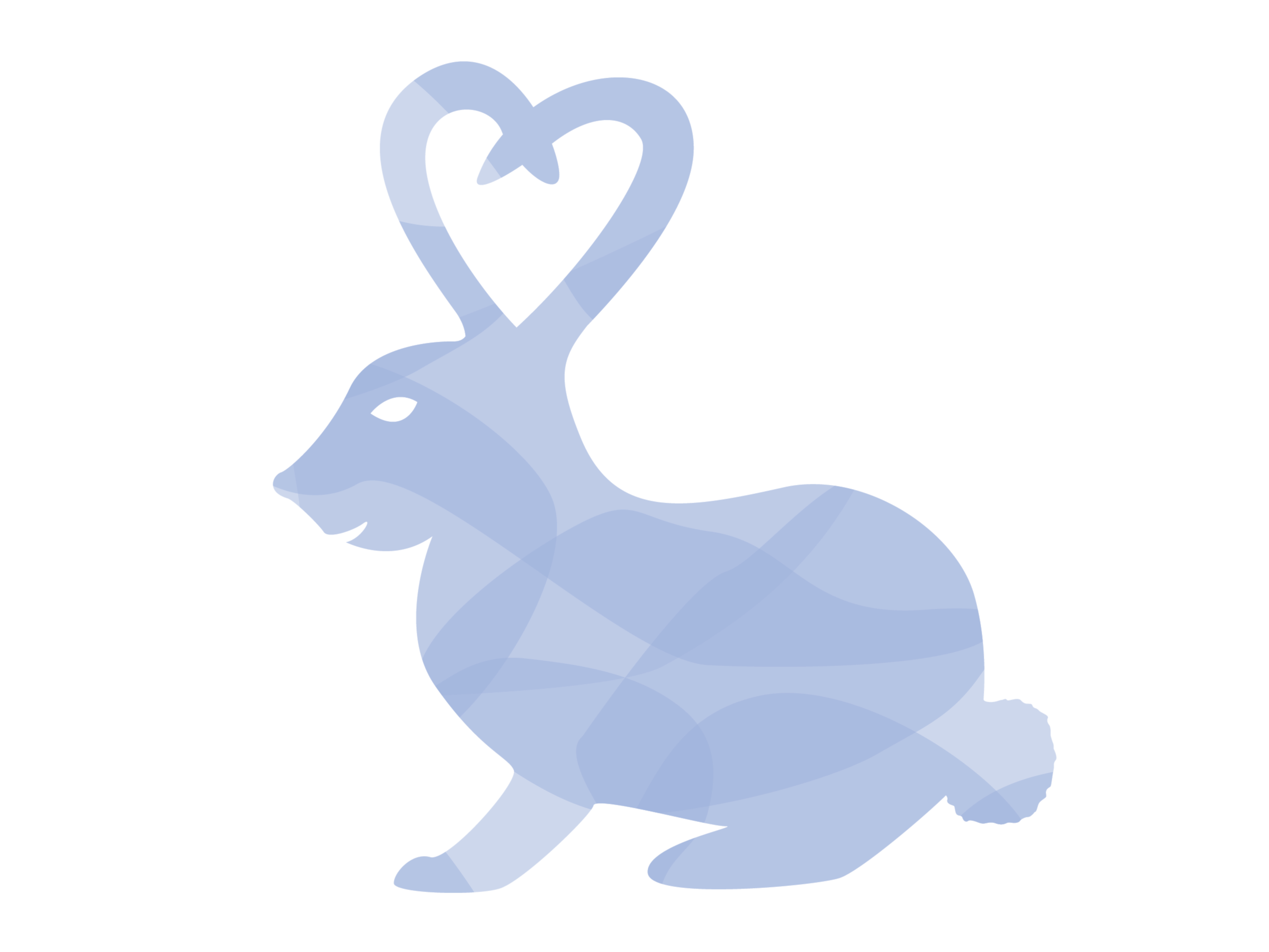 Illustration of blue bunny with ears up that make a heart shape
