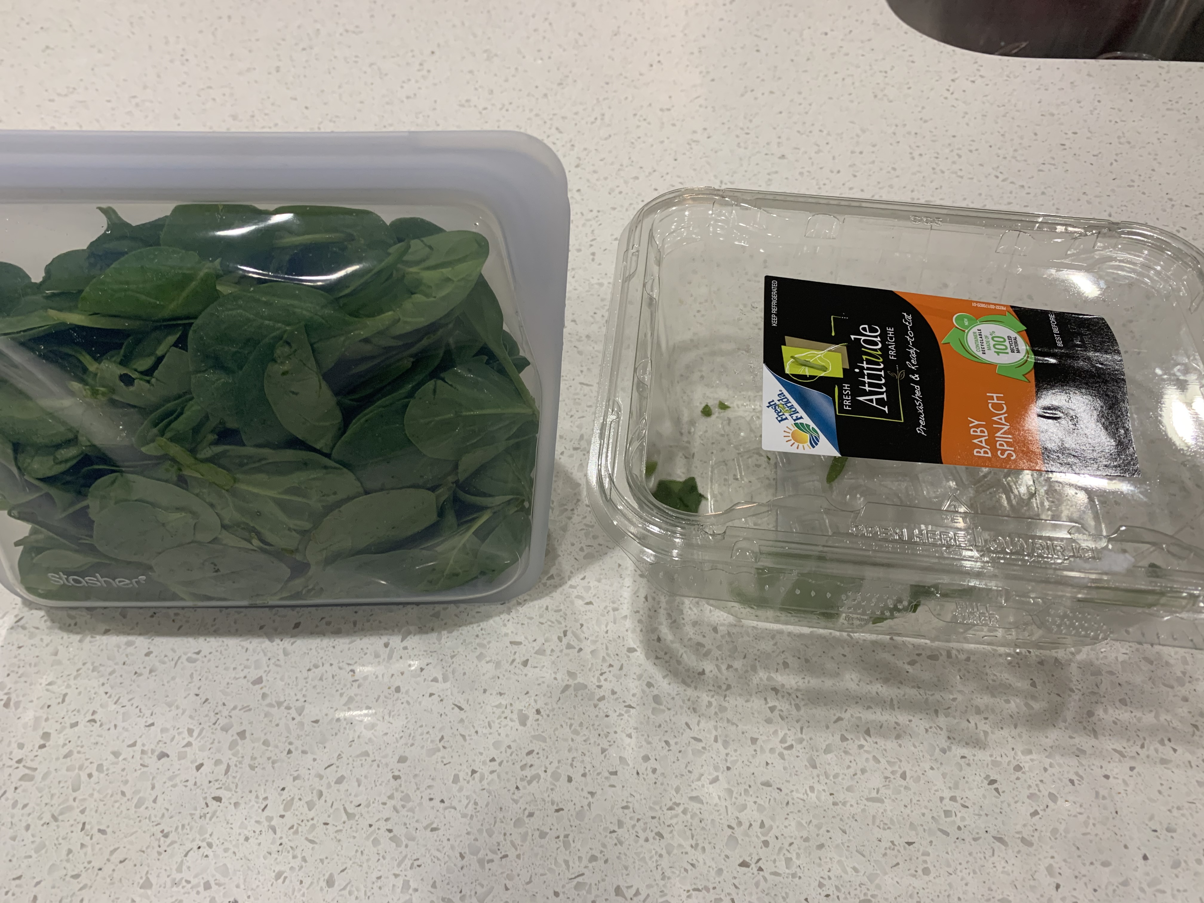 Photo of spinach in Stasher food storage bag
