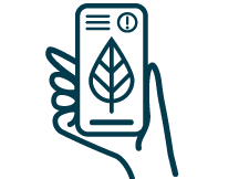 Illustration of a hand holding a phone with a leaf on the screen