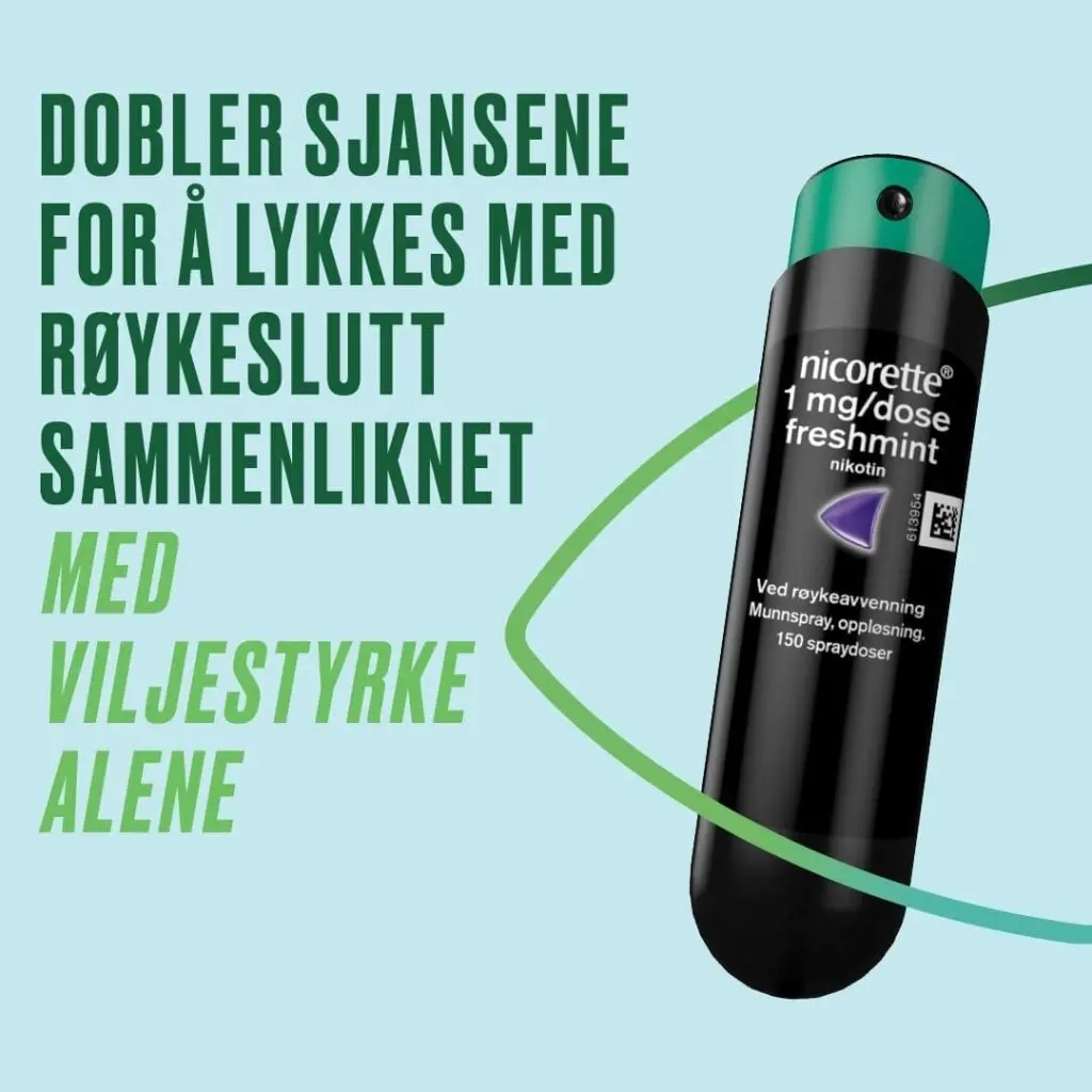 nicorette® munnspray dobler sjansene for å lykkes med røykeslutt sammenliknet med viljestyrke alene