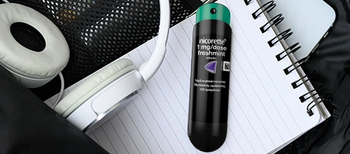 Nicorette Quickmist on a desk