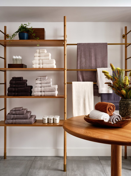 Interior of a Parachute store with various bedding and bath textiles