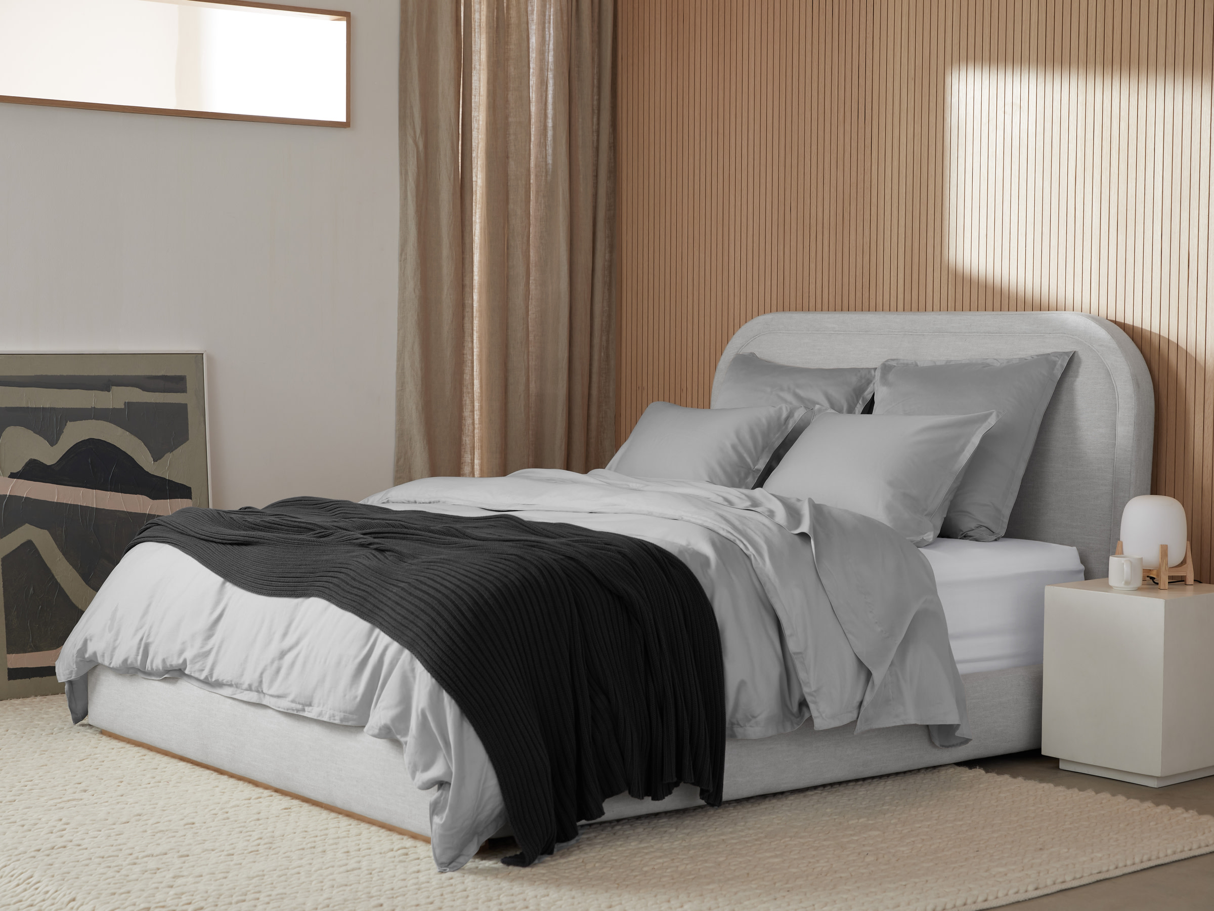 Light Grey Washed Linen Horizon Bed Frame