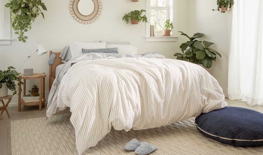 Madewell x Parachute bedding on a bed