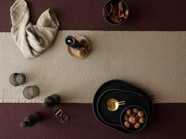 Natural Linen Waffle Tabletop Collection Shown In A Room