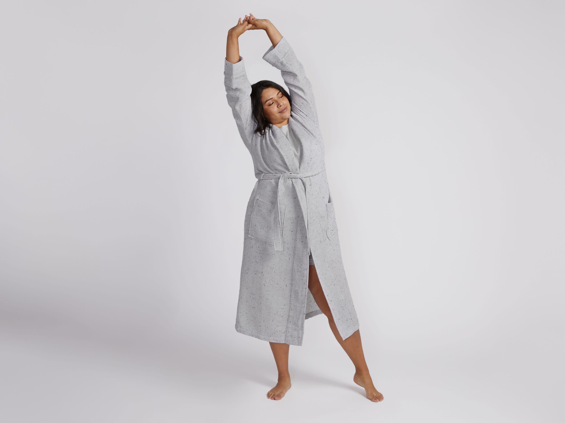 Grey Speckled Waffle Robe Shown In A Room