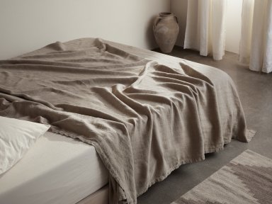 Natural Vintage Linen Bed Cover Shown In A Room