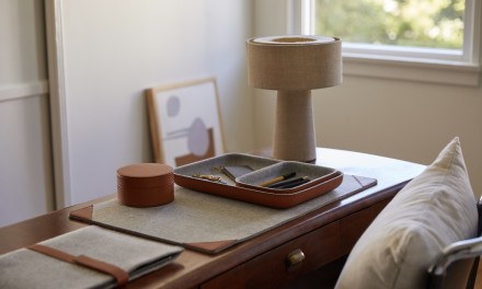 Felt Catchall Trays + Leather Cord Keeper in Tan and Grey