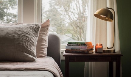 Books next to bed. 