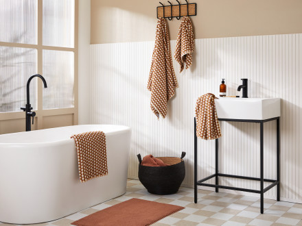 Organic Cotton Mosaic Towels Shown In A Room