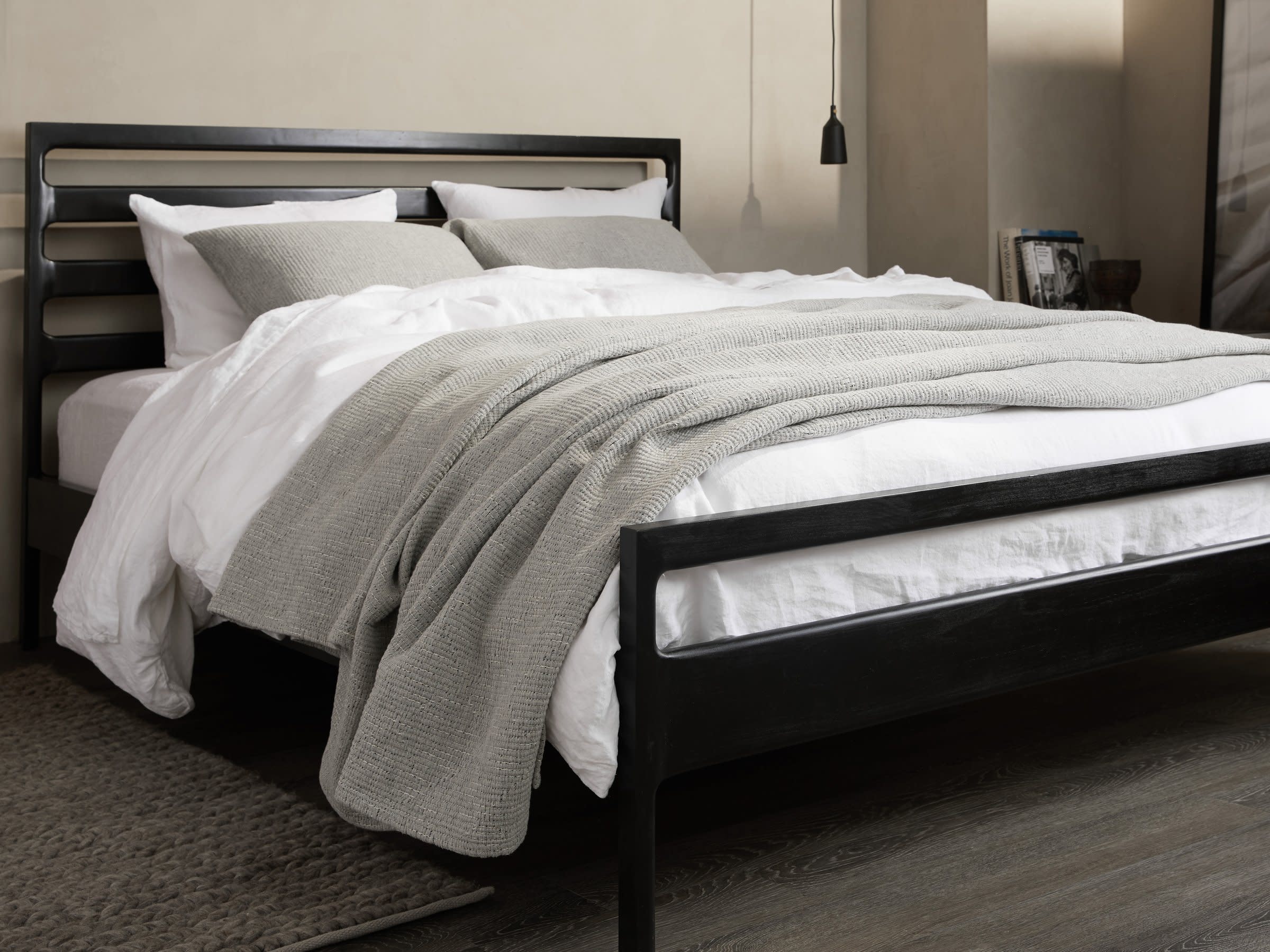 Grey And Black Linea Cotton Coverlet Shown In A Room