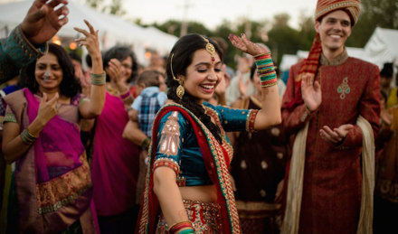 Guests dancing at a wedding reception 