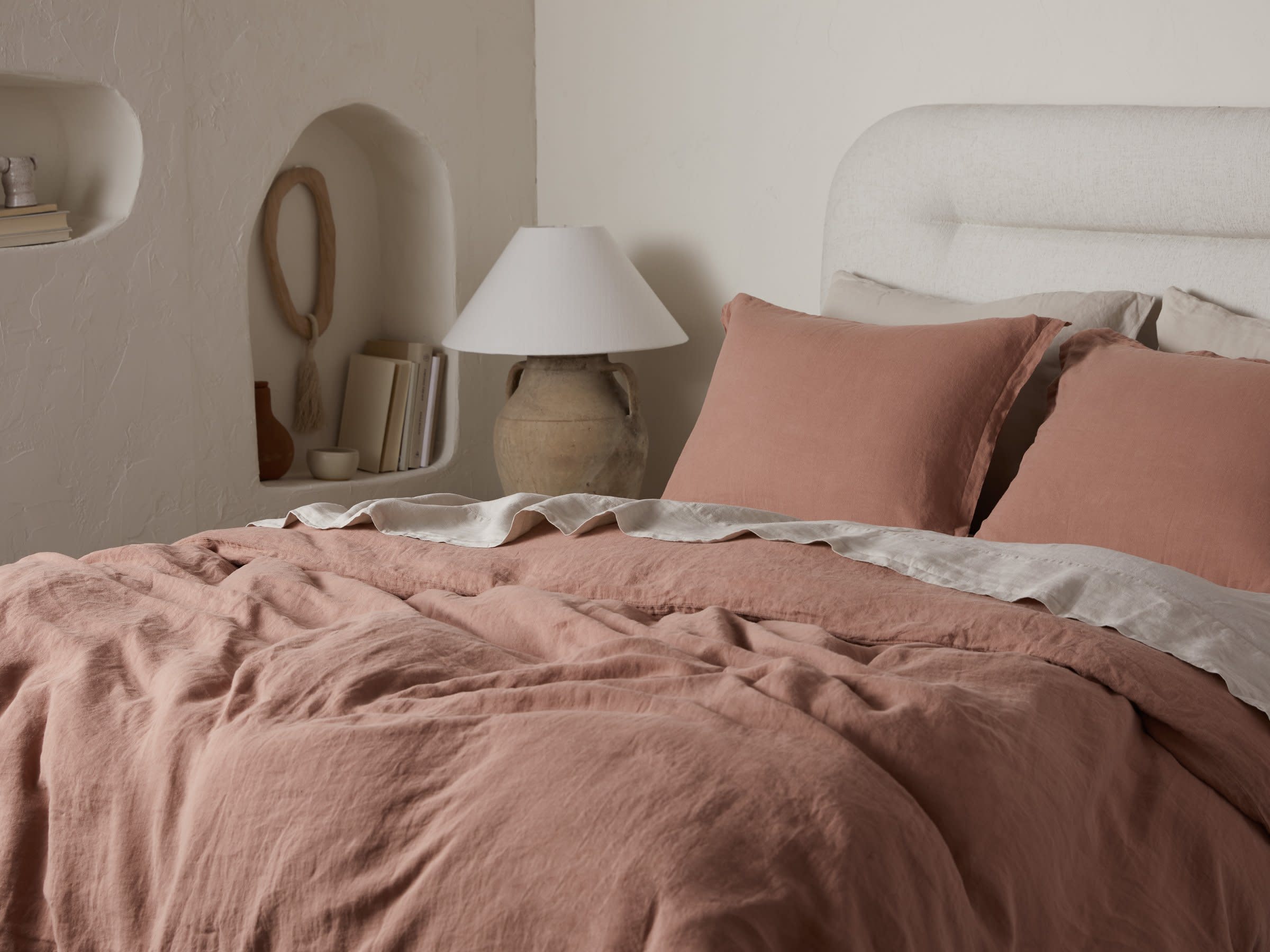 Clay Linen Sham Set Shown In A Room