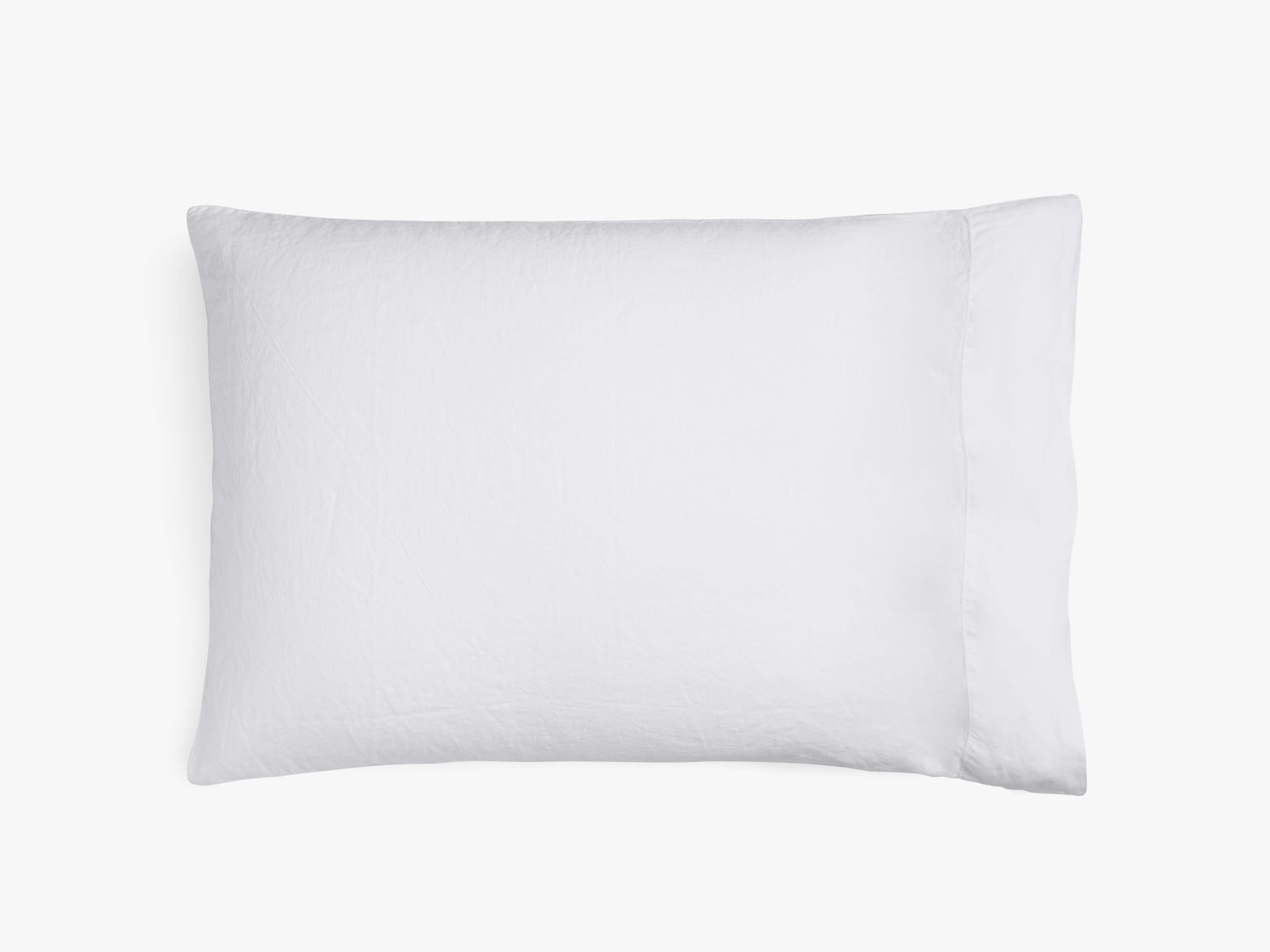 Close Up Of White Classic Linen Pillowcase Set