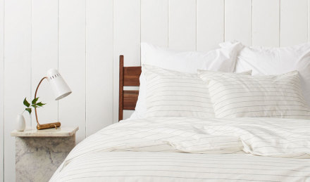 Stitch stripe bedding in white. 