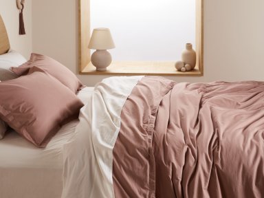 Clay Percale Duvet Cover Set Shown In A Room
