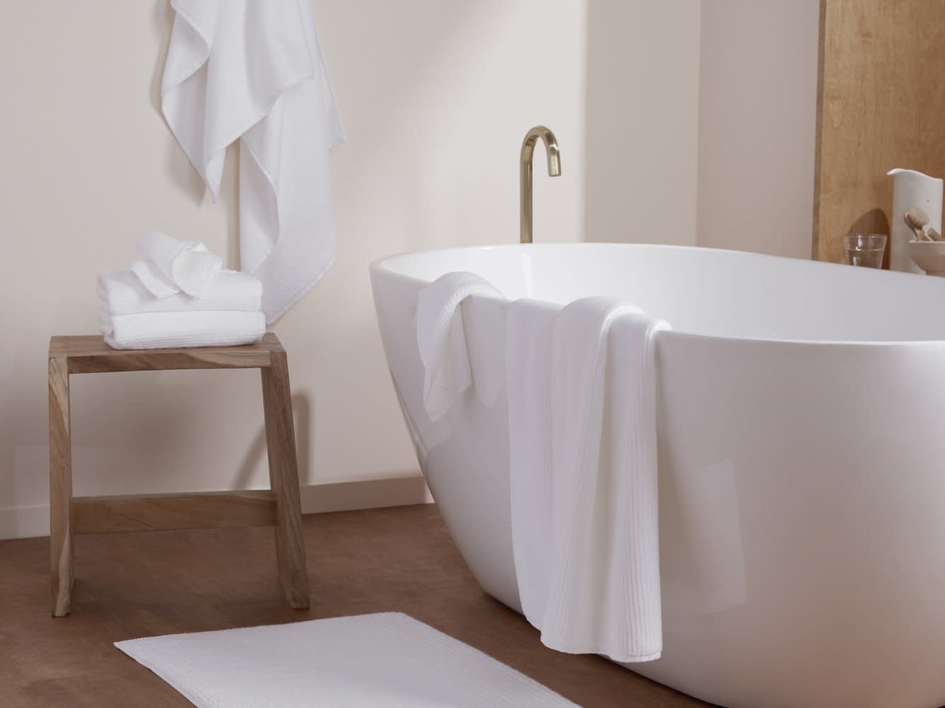 White Soft Rib Towels Shown In A Room