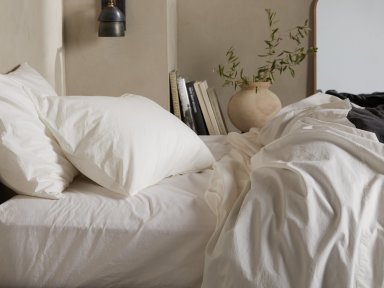 Cream Percale Sheet Set Shown In A Room