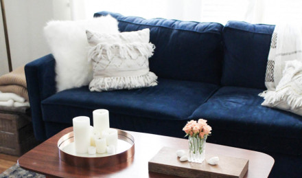 Navy sofa. 