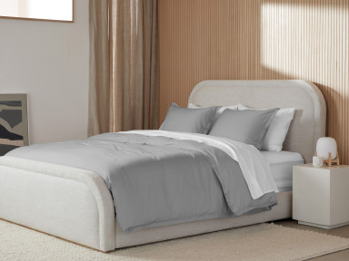 White Sateen Sheet Set Shown In A Room