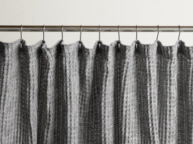 Waffle Shower Curtain Shown In A Room