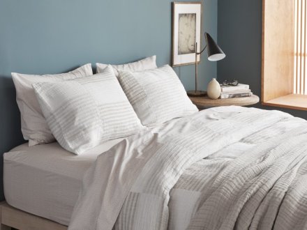 Block Jacquard Duvet Cover Set Shown In A Room