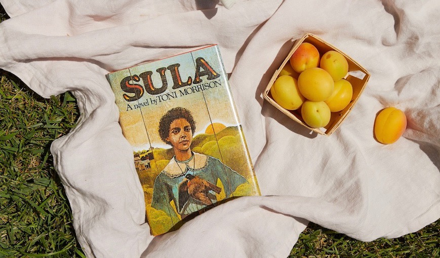 Book: Sula on Linen sheet on grass