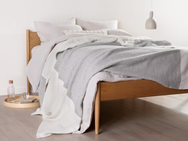 Grey And Ecru Wool Gauze Bed Blanket