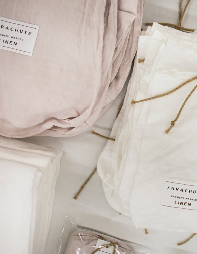 Image of Parachute linen products in blush and white colors