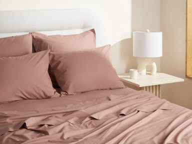 Clay Percale Sheet Set Shown In A Room
