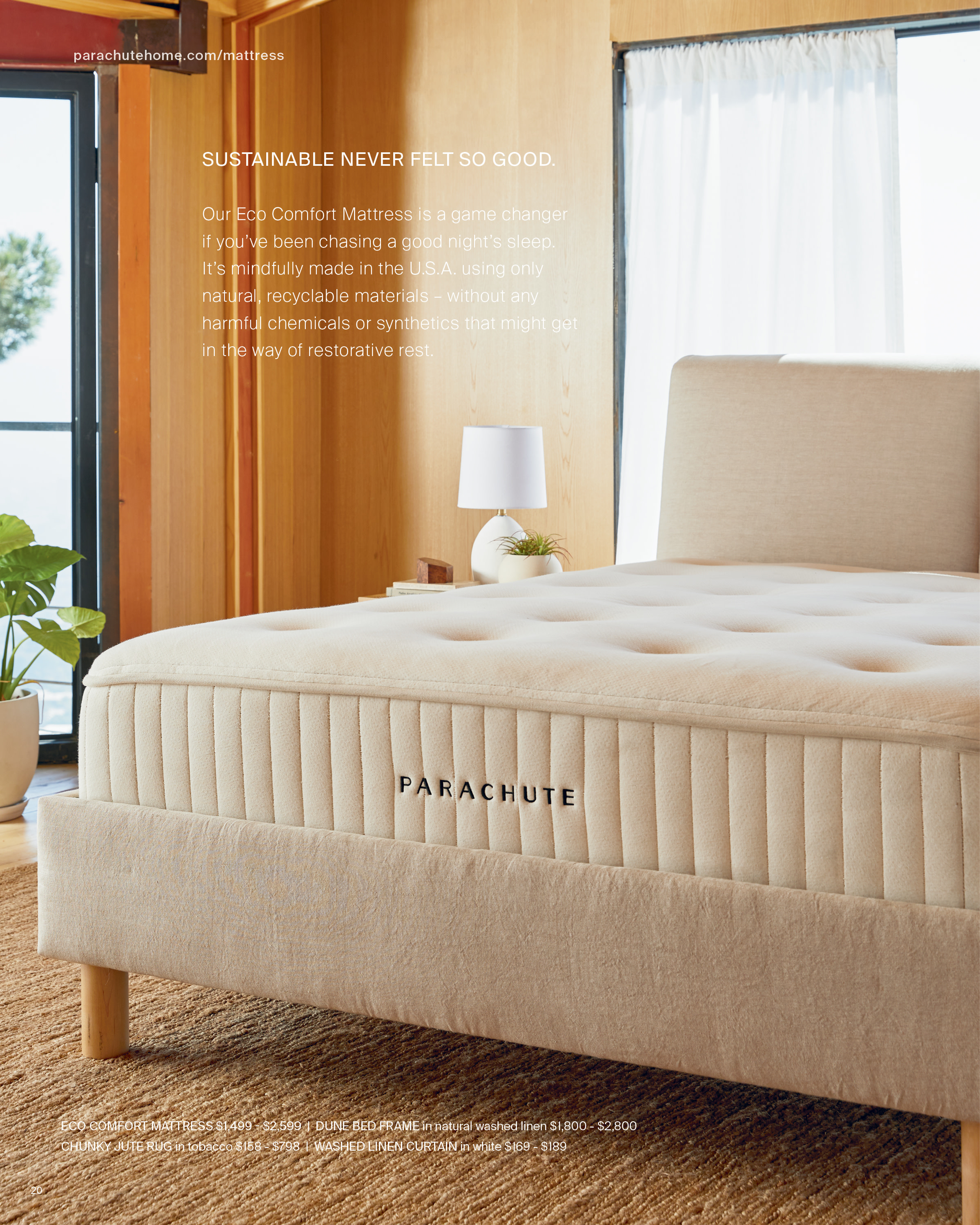 A Parachute mattress on a bed frame in a bright room