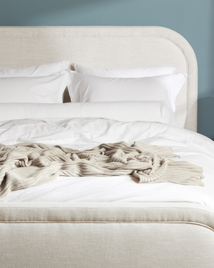 A neat bed with white percale sheets