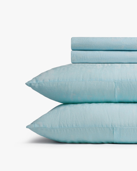 Geneva Blue Le FLEUR Linen Sheet Set