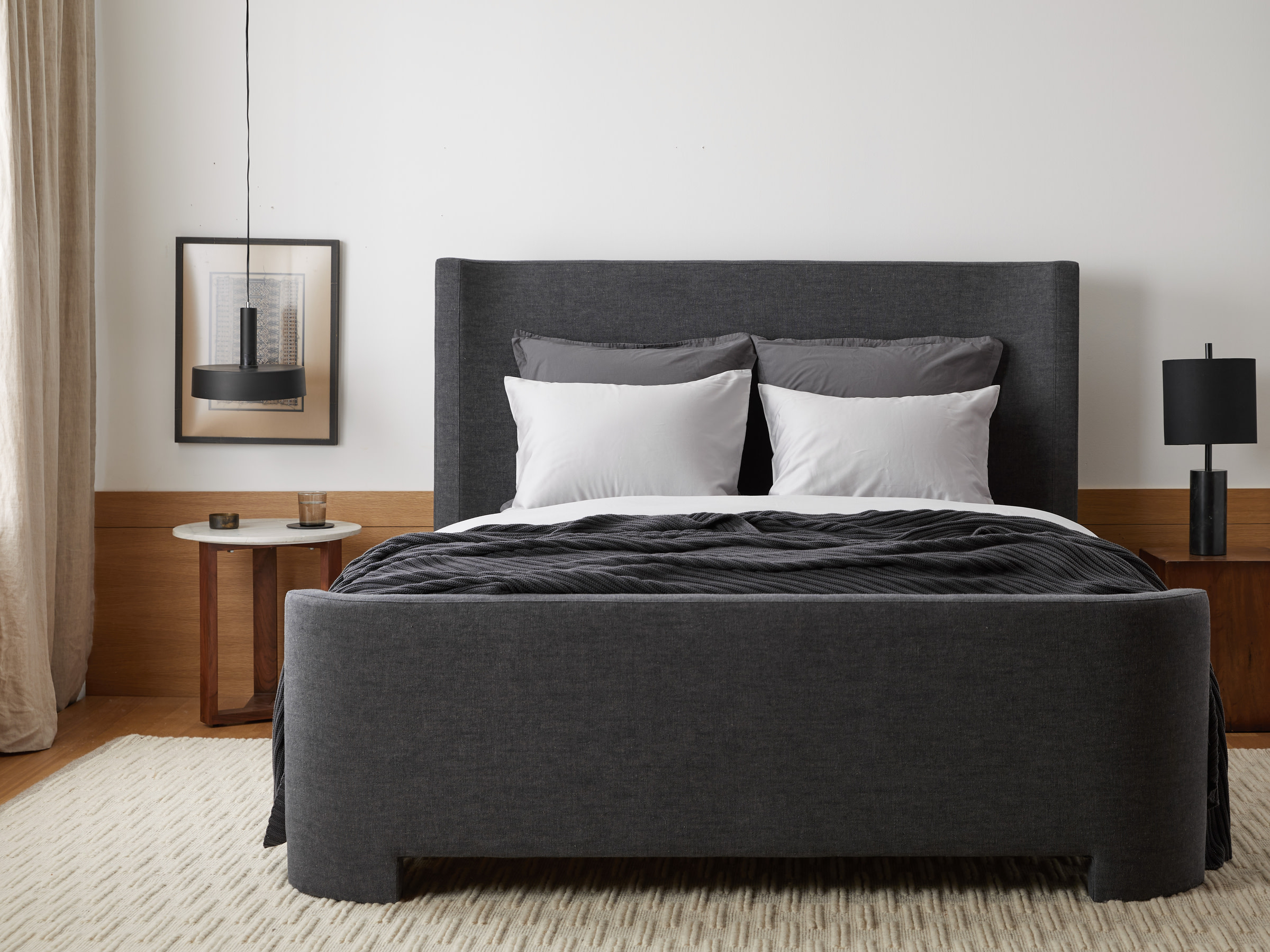 Charcoal Linen Cotton Blend Canyon Bed Frame With Footboard