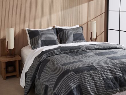 Block Jacquard Duvet Cover Set Shown In A Room