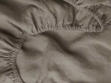 Close Up Of Fawn Linen Fitted Sheet