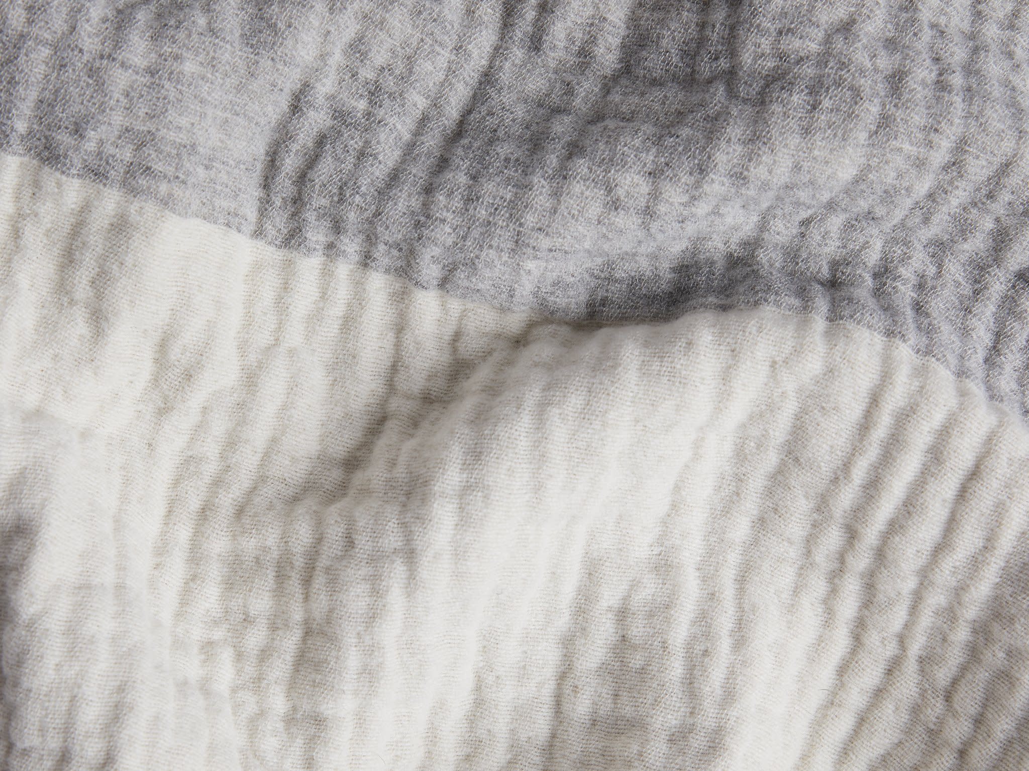Close Up Of Grey And Ecru Wool Gauze Bed Blanket