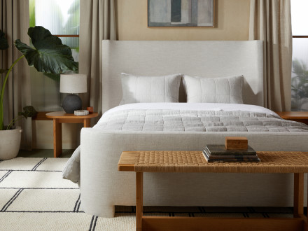 Linen Box Quilted Sham Set Shown In A Room