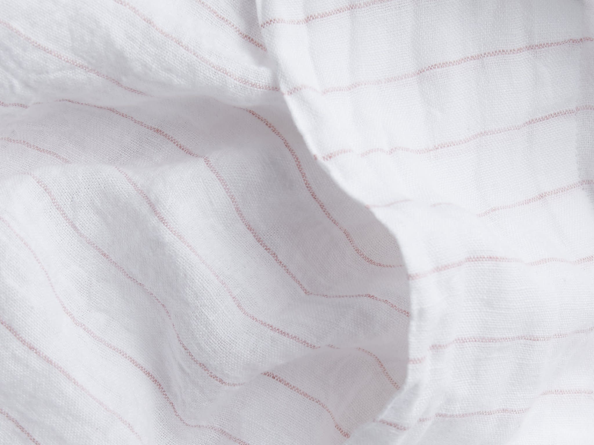 Close Up Of Blush Stripe Pinstripe Linen Top Sheet