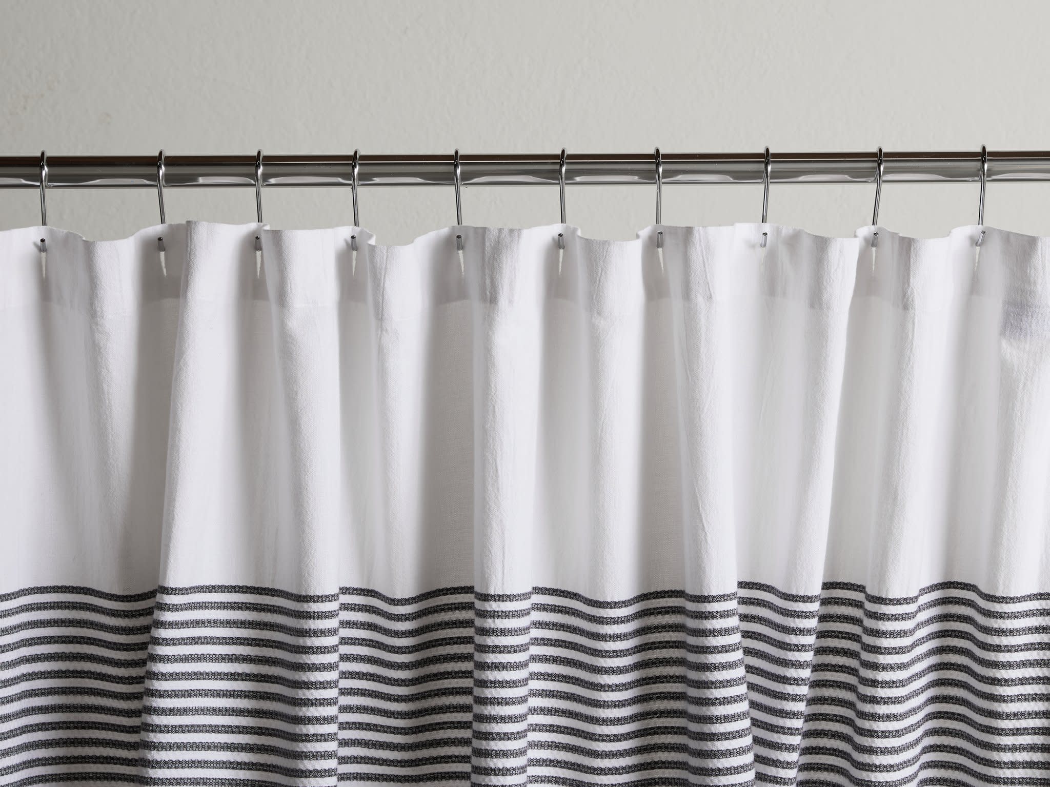 White With Grey Stripe Turkish Shower Curtain