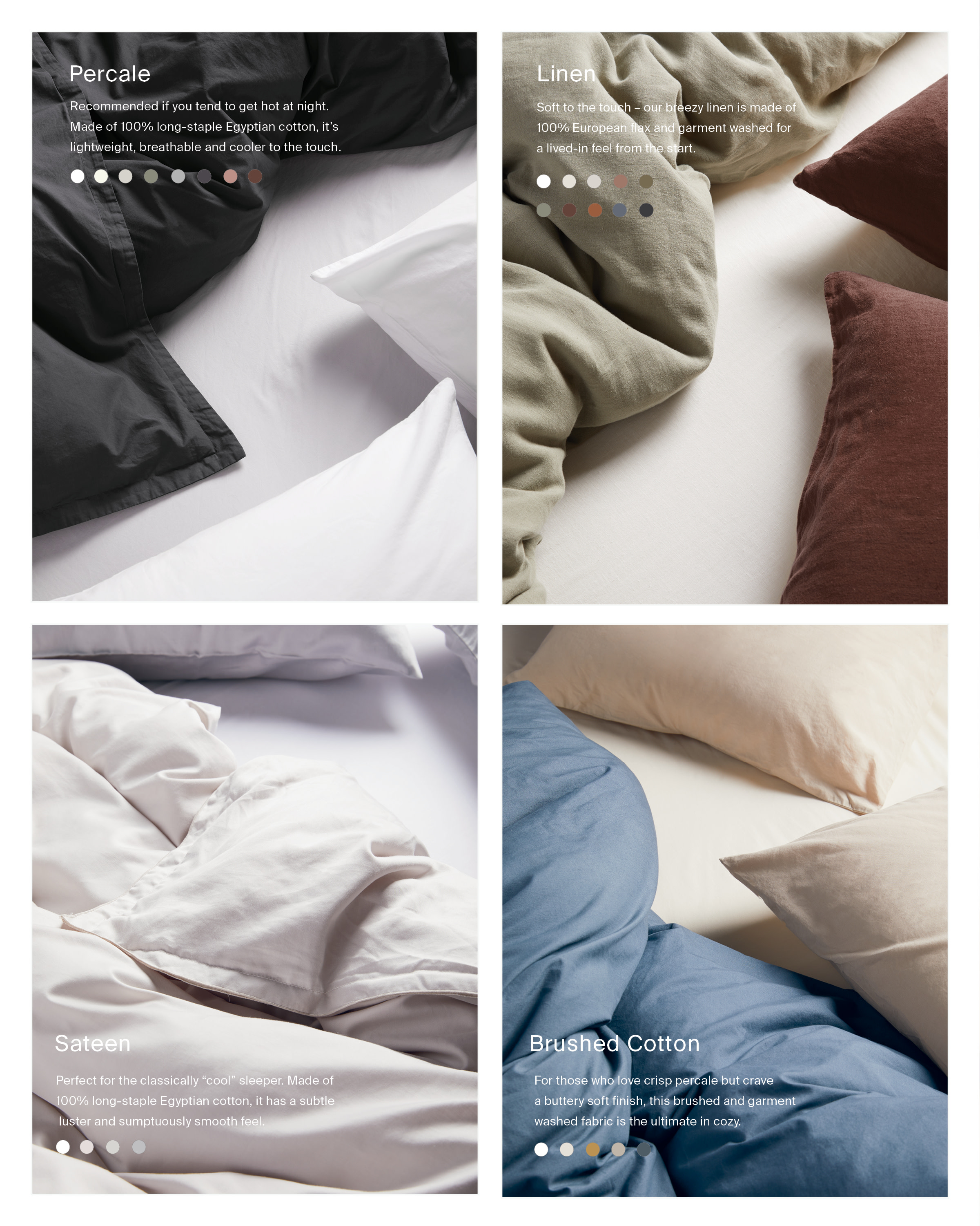 Four photos of sheeting of various colors and textures
