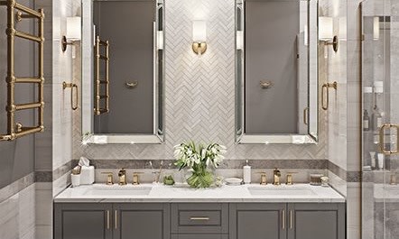 grey and gold bathroom 