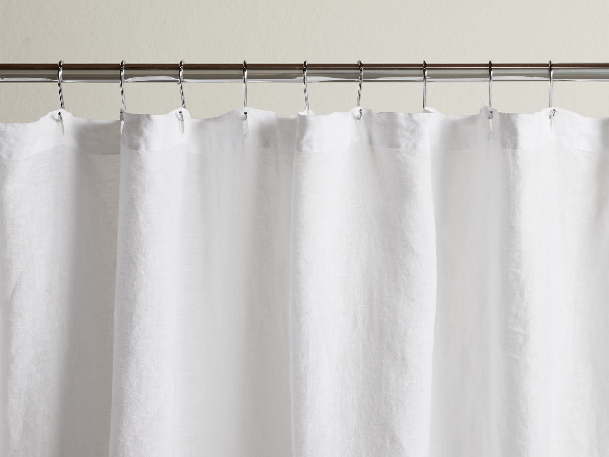 White Linen Shower Curtain Shown In A Room