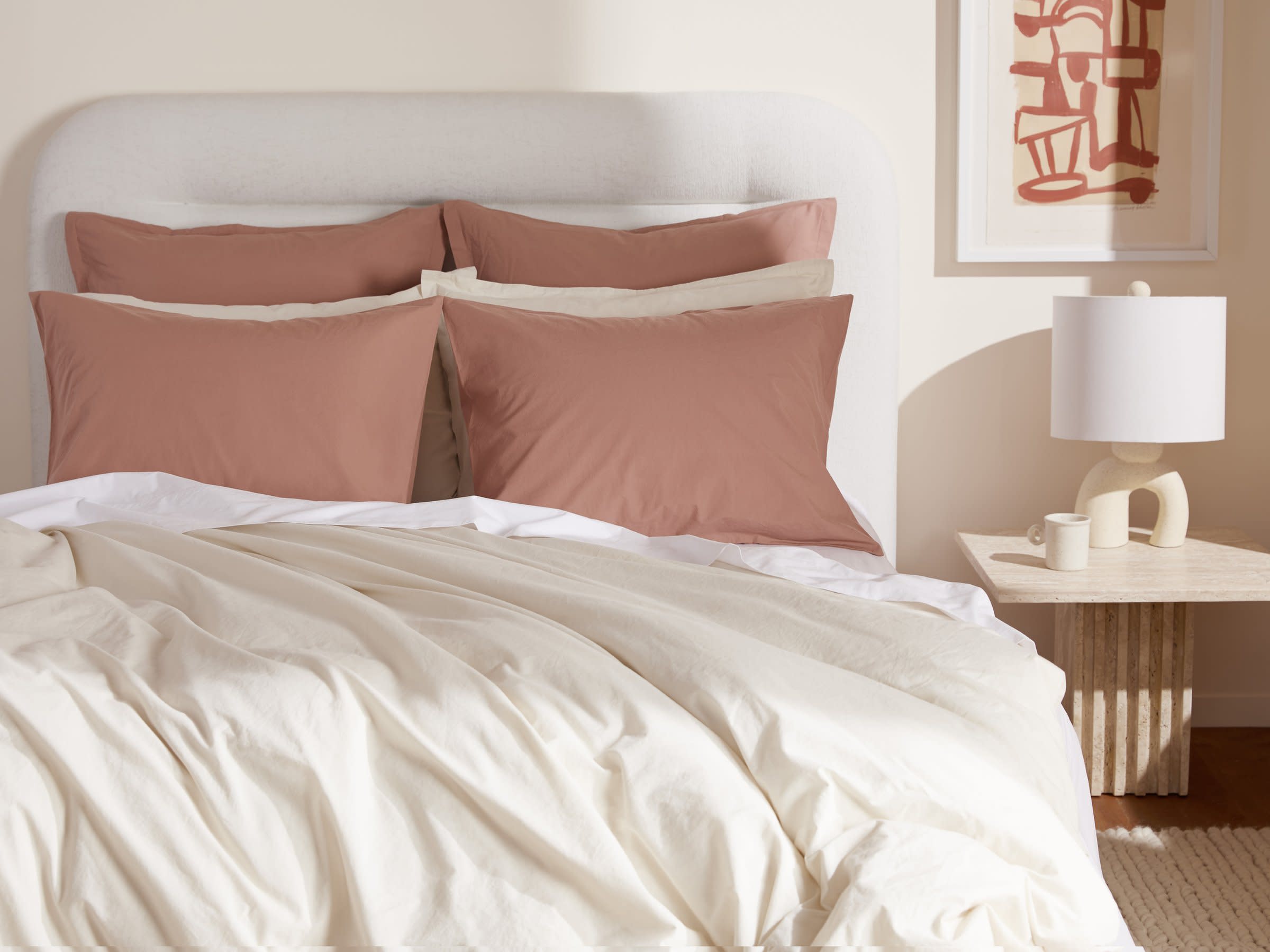 Clay Percale Pillowcase Set Shown In A Room