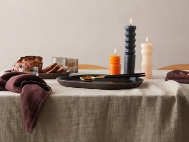 Natural Linen Waffle Tabletop Collection Shown In A Room