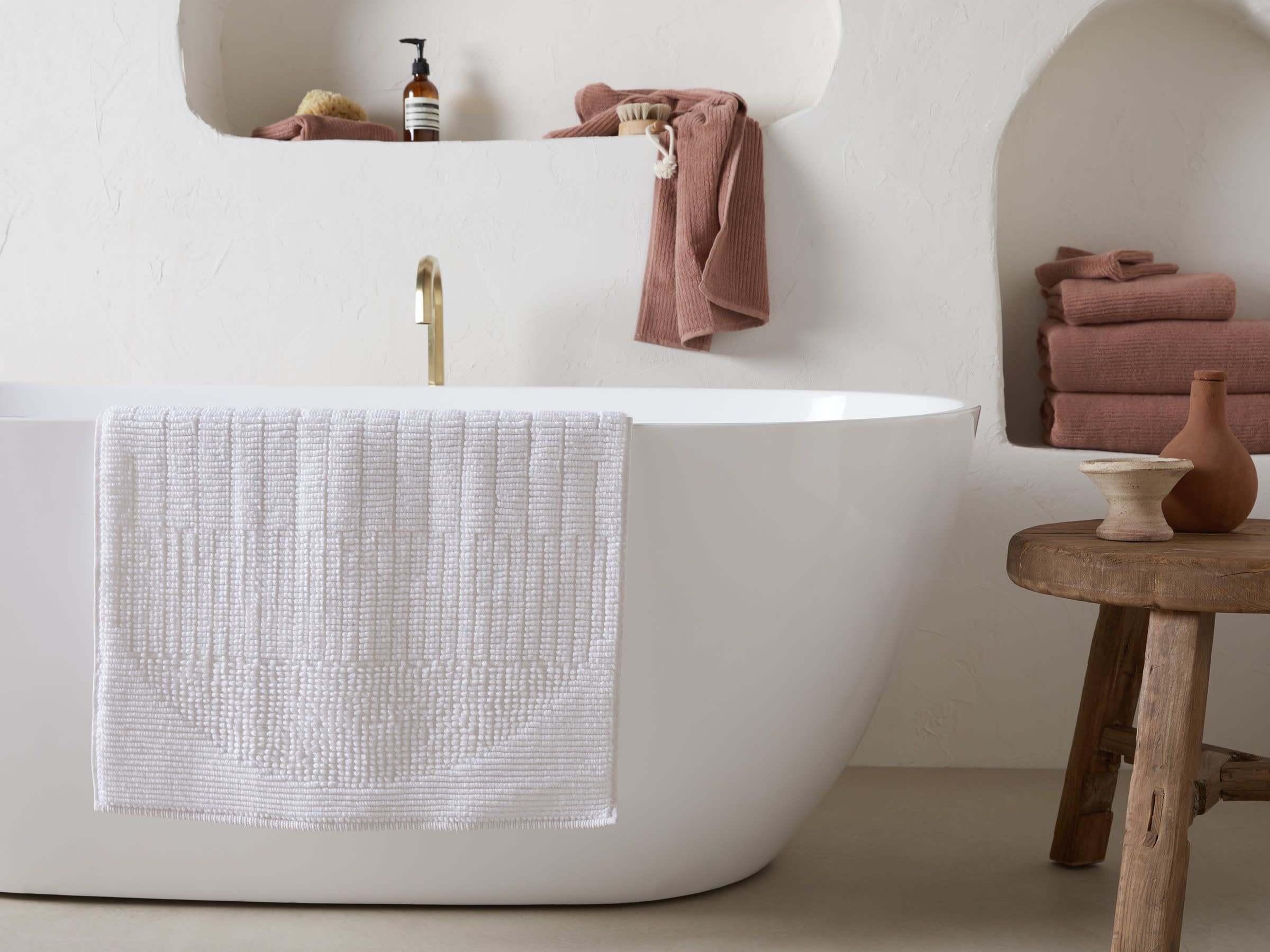 White And Cream Sunset Bath Rug Shown In A Room