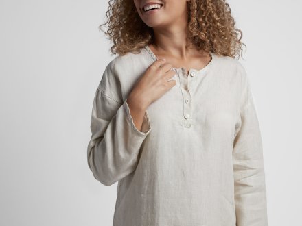 Close Up Of Womens Linen Sleep Shirt