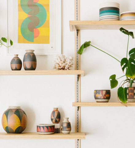 Pottery on shelves