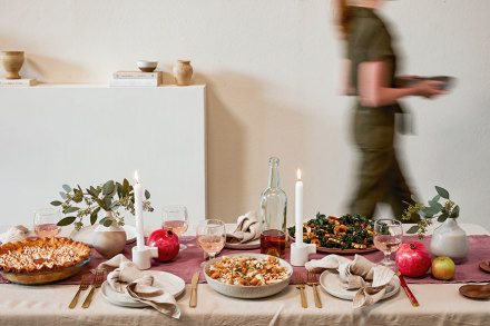 Set table with food on it. 